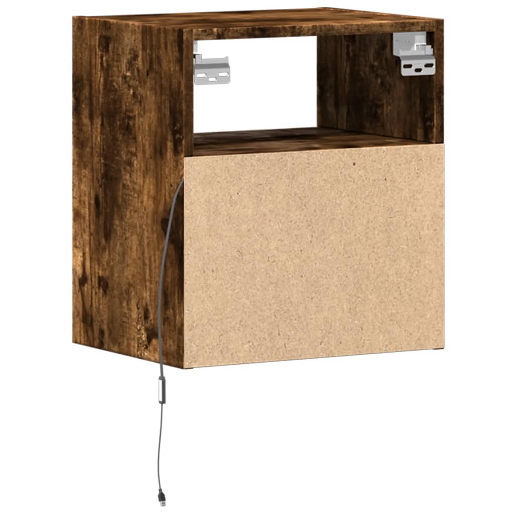 Wall Mounted Nightstand with LED Lights Smoked Oak