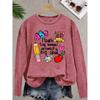 Teacher's Day Women's Elegant Style Colorful Chalk Letter Print Pattern Round Neck Long Sleeve for Spring Summer Autumn and Winter T