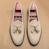 Fashion New Wedding Dress Suede Leather Shoes Men Green Beige Black Tassels Driving Shoes Prom Homecoming Party Oxfords Footwear Zapatos