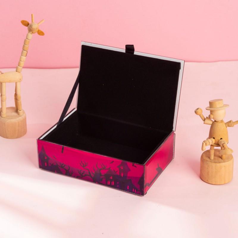 Halloween Jewelry Box With Straw Man Design Glass Crafted Storage Case Earrings Necklaces Velvet Lined Flip Top Gift