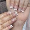 24 Pcs Short Square False Nail Sweet Bows Press On Nail White French Tip Acrylic Nail Glossy Full Cover Stick On Nail