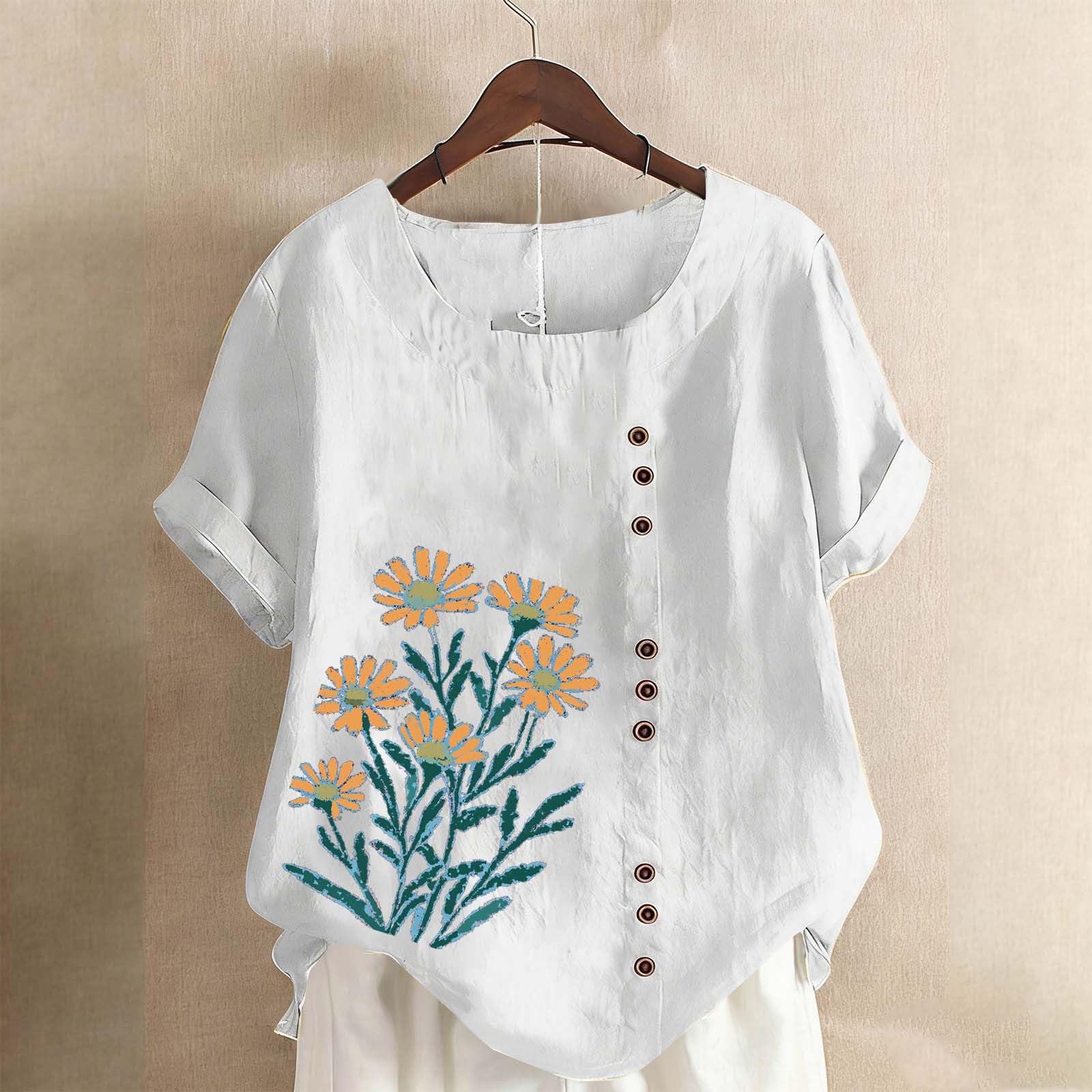 

Women s Fashionable Casual Round-neck Short-sleeved Printed T-shirt Top L білий