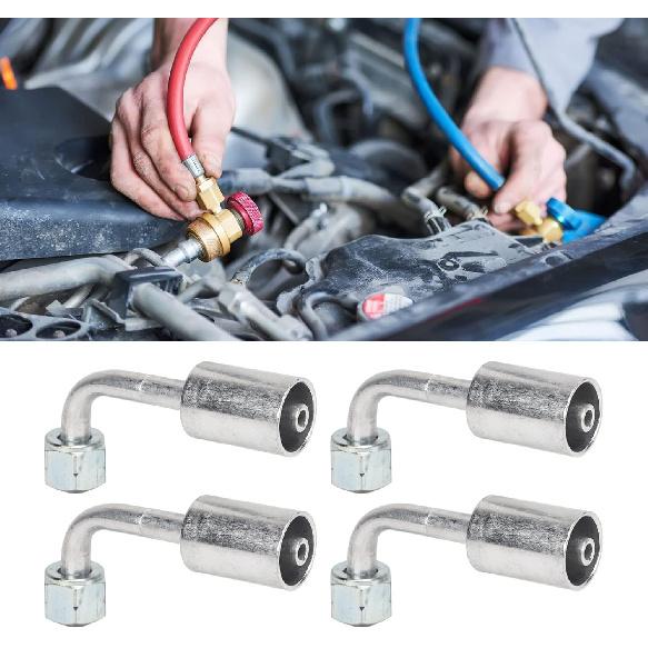 Car AC Aluminum Connector, 10Pcs 3/8in 90 Degree Bend Air Conditioning Splicer Hose Fittings Adaptor Connector Joint Pipe Swivel Coupling Universal