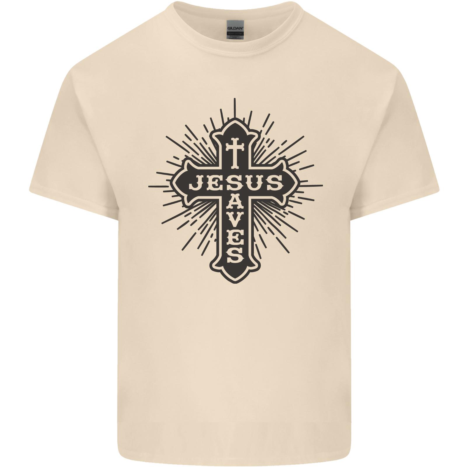 Jesus Saves Cross Christian Christianity Mens Cotton T-Shirt Tee Top XL