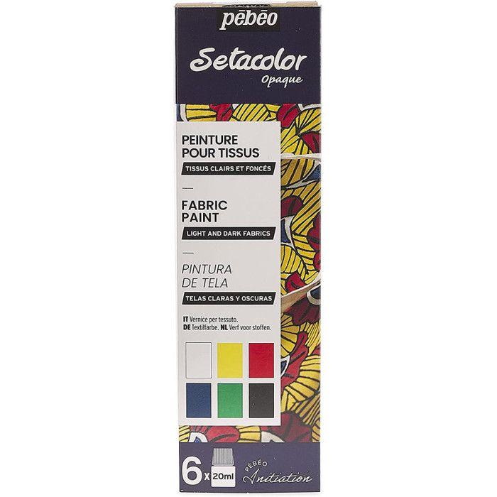 Introductory Kit - Pébéo - Fabric Paint - 6 Pots of 20 Ml - Light and Dark Fabrics