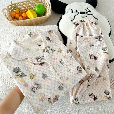 French Sweet Casual Cartoon Small Animal Cloud Cotton Pajamas Women'S Long Sleeve Pants Set