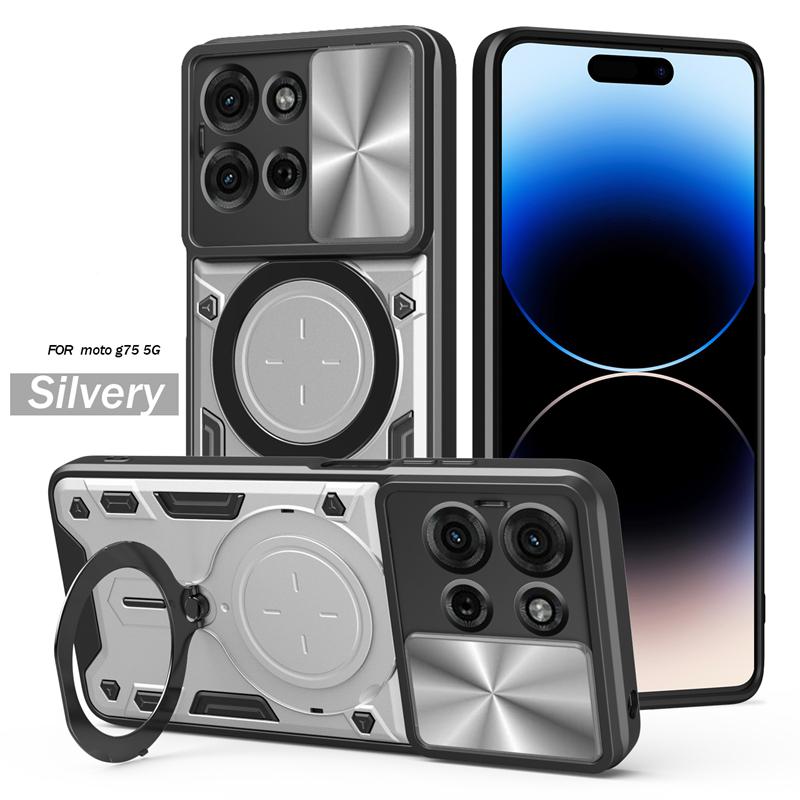 For Motorola Moto G75 5G Case Armor Magnetic Car Holder Ring Phone Case For Moto G75 G 75 MotoG75 Slide Lens Protect Back Cover