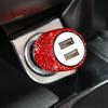 Dual USB Car Charger Bling Bling Handmade Rhinestones Crystal Car Decorations for Fast Charging Car Decors for iPhone/Samsung