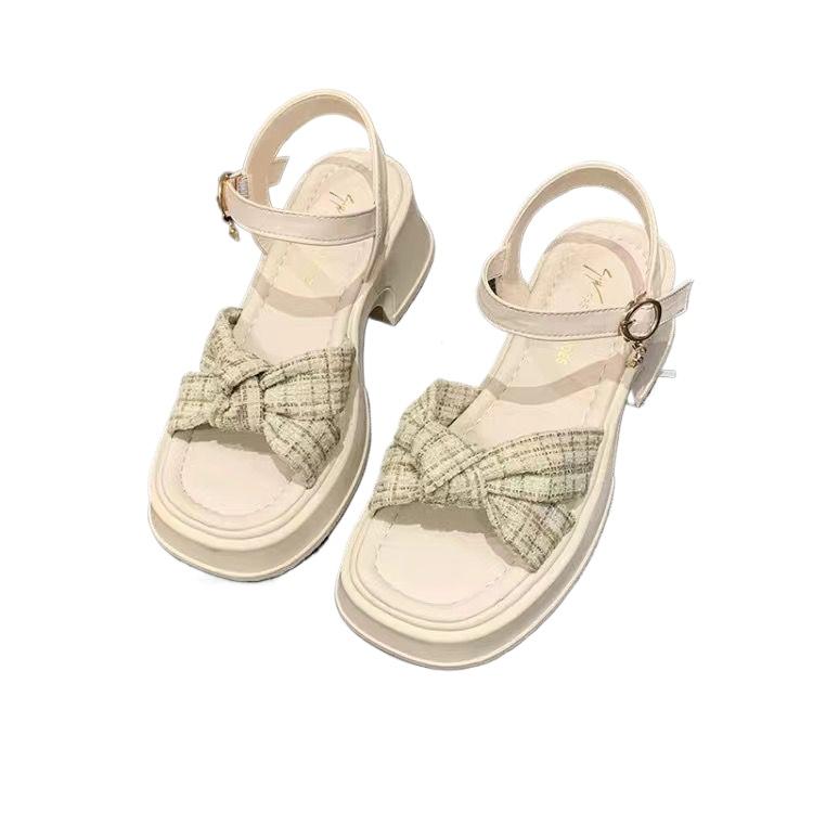 35-43 Женская обувь босоножки с одним словом квадратный носок толстый каблук толстая подошва универсальные босоножки на танкетке 43 зелёный 1873₽