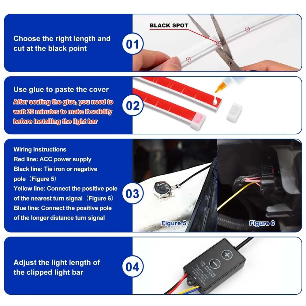 12V Yellow White Dynamic LED Daytime Running Light Strip For Car Universal Auto Headlight Strips Scan Car Hood Decorative Light