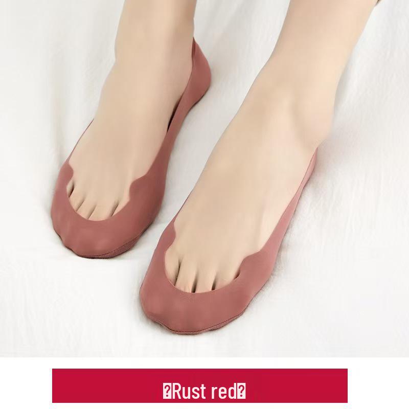 Women's Summer Ice Silk Invisible Boat Socks with Non-Slip Silicone Heel and Cotton Bottom, Breathable and Ultra-Thin.