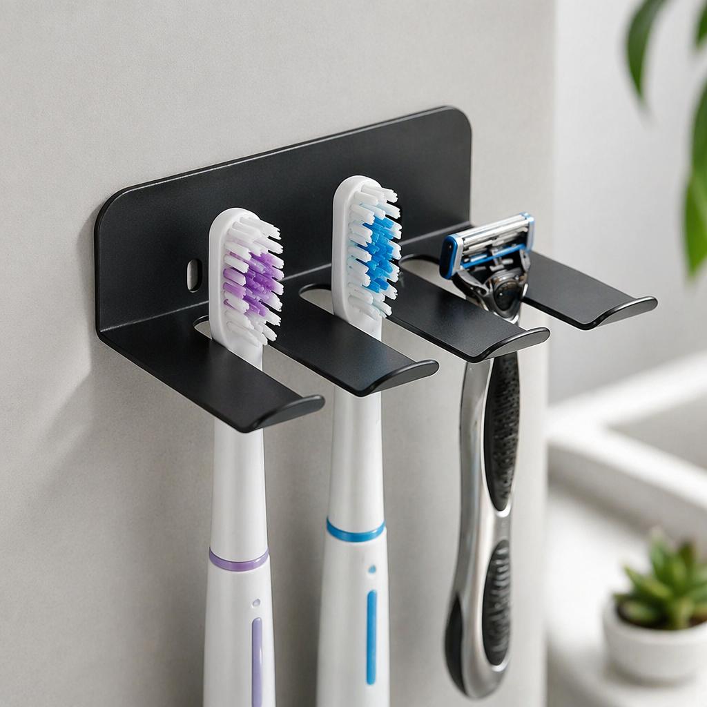 1pc Drill Mounted Multi-Function Iron Storage Rack for Kitchen, Bathroom and Room, Toothbrush Organizer