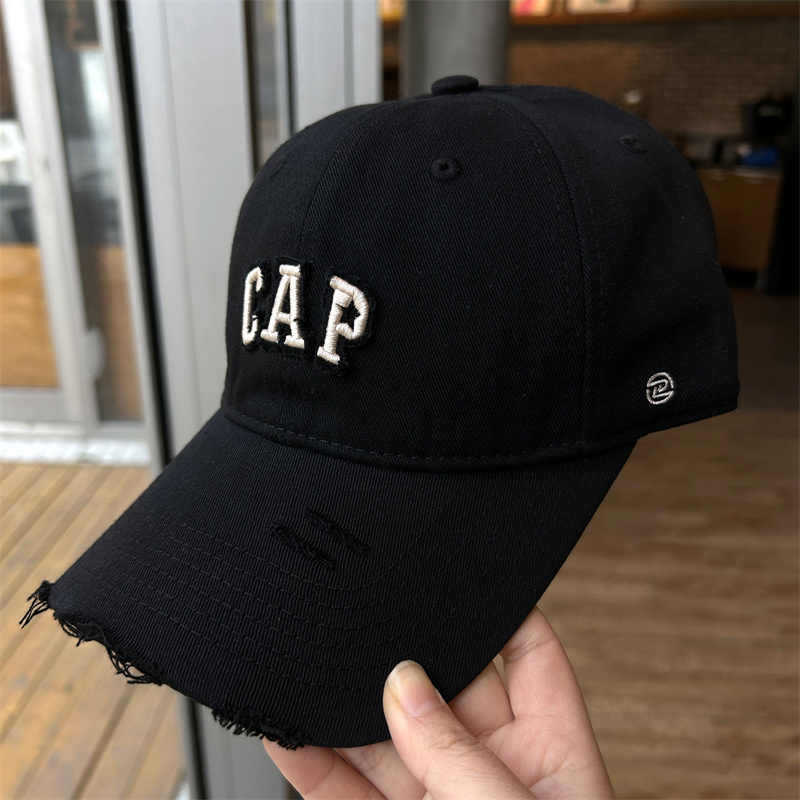 Koreanische Version von alter zerrissener Sonne sichtbare Baseballkappe für Damen Sommer Herren und Damen All-Match Buchstabenstickerei Mode Hip Hop Baseballkappe