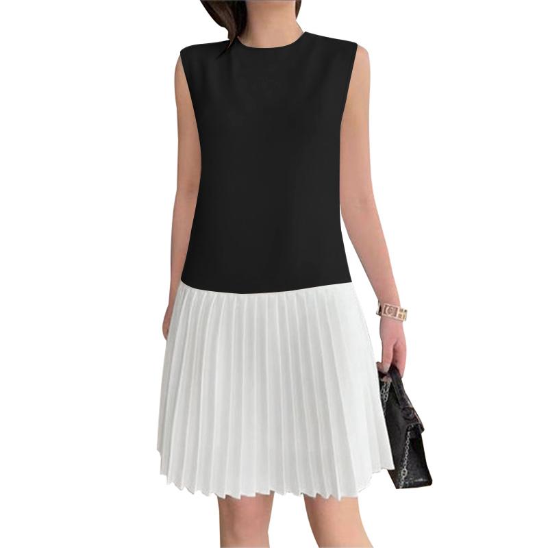 

ZANZEA Женское повседневное платье с круглым вырезом, без рукавов, плиссированное, в стиле пэчворк 5XL чёрный