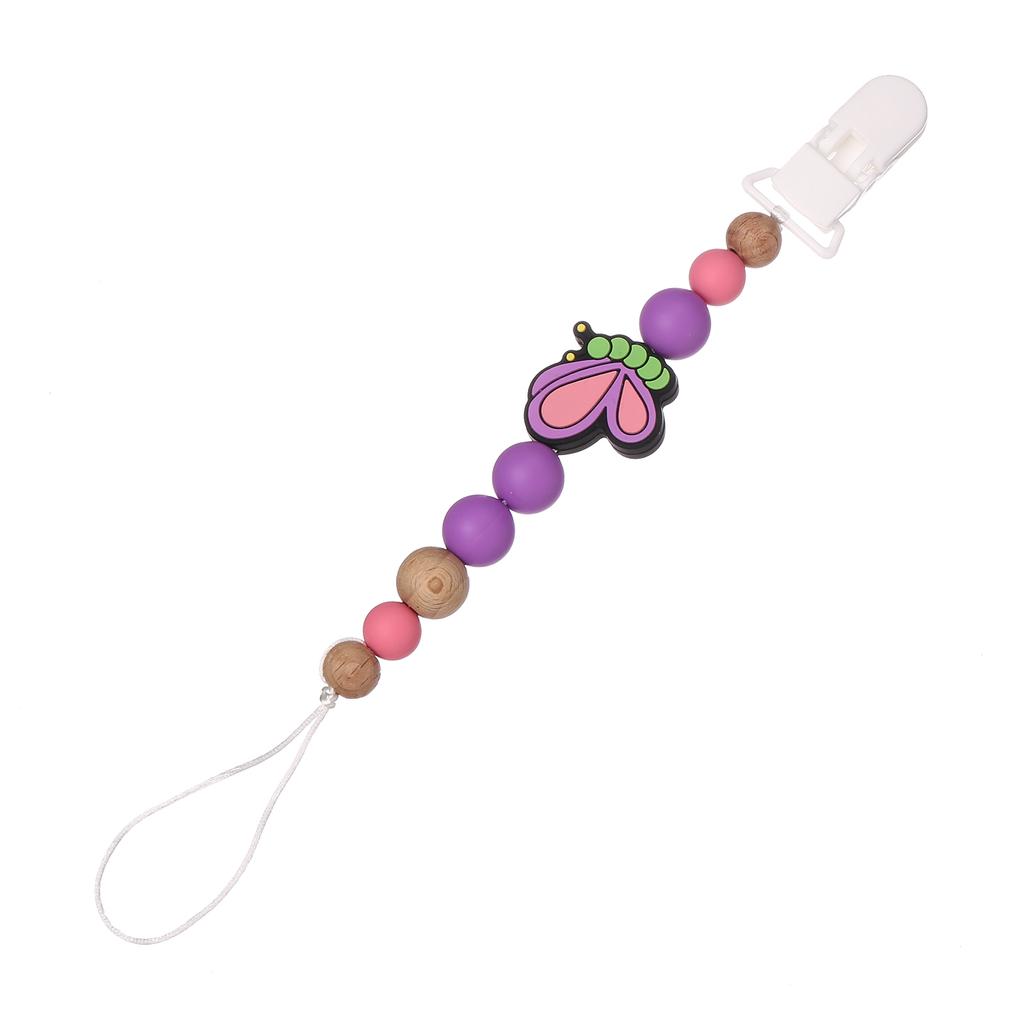 Cute Cartoon Animal Silicone Baby Pacifier Clips Wood Beads Soother Chew Teethers Toys Dummy Safe Teething Pacifier Chains Gifts