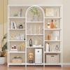 160 x 30 x 180 cm Shelf in Modern, Minimalist Style, Made of Steel Tubes and MDF, Multiple Storage Compartments, Rectangular + Arch Design, White