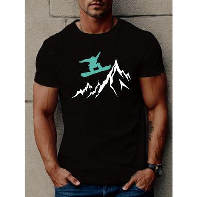Europäische Größe Herren Sommer T-Shirt mit einem Snowboarder im Flug