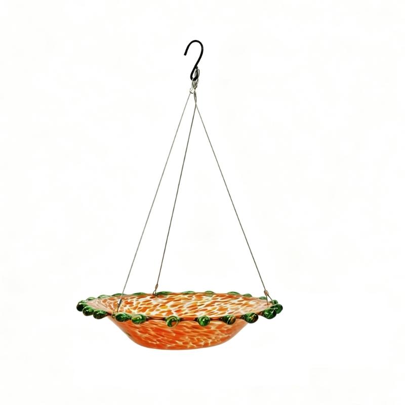 Outdoor Glass Bird Bowl for Small Birds, Hanging Hook Dish for Garden Porch Display with Water or Food Service