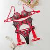 Mesh Embroidered Bra Set With Hollow Out Perspective – Four Piece Lingerie Set Bras & Bra Sets