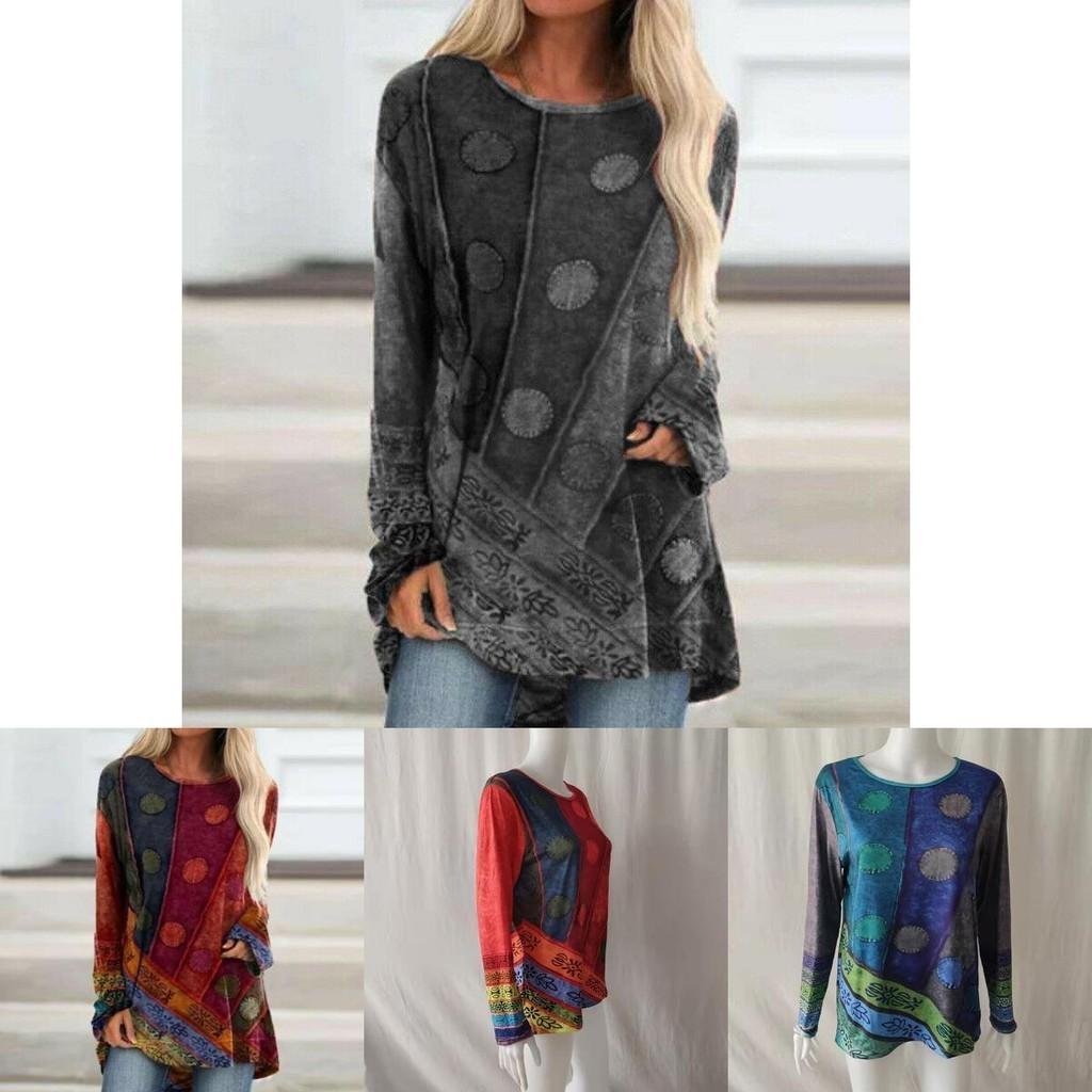 Top Hippie Boho a Maniche Lunghe da Donna Taglie Forti con Tessuto Morbido e Fantasia Floreale