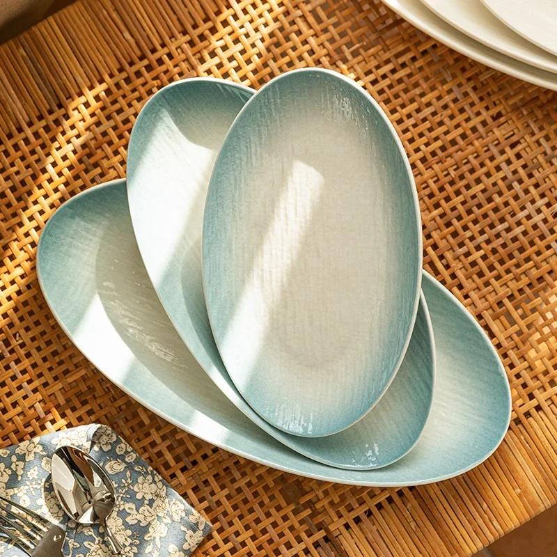 10-14 inch Ceramic Fish Plate  Oval Serving Plates  Trays and Platters Oven Safe  Porcelain Dinner Tray Serving Dishes for Meat