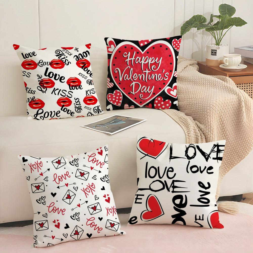 Valentines Day Heart Graffiti Cushion Cover Pillowcase Ultra Soft Skin Friendly Fabric Cloud Like Comfort Concealed Zipper