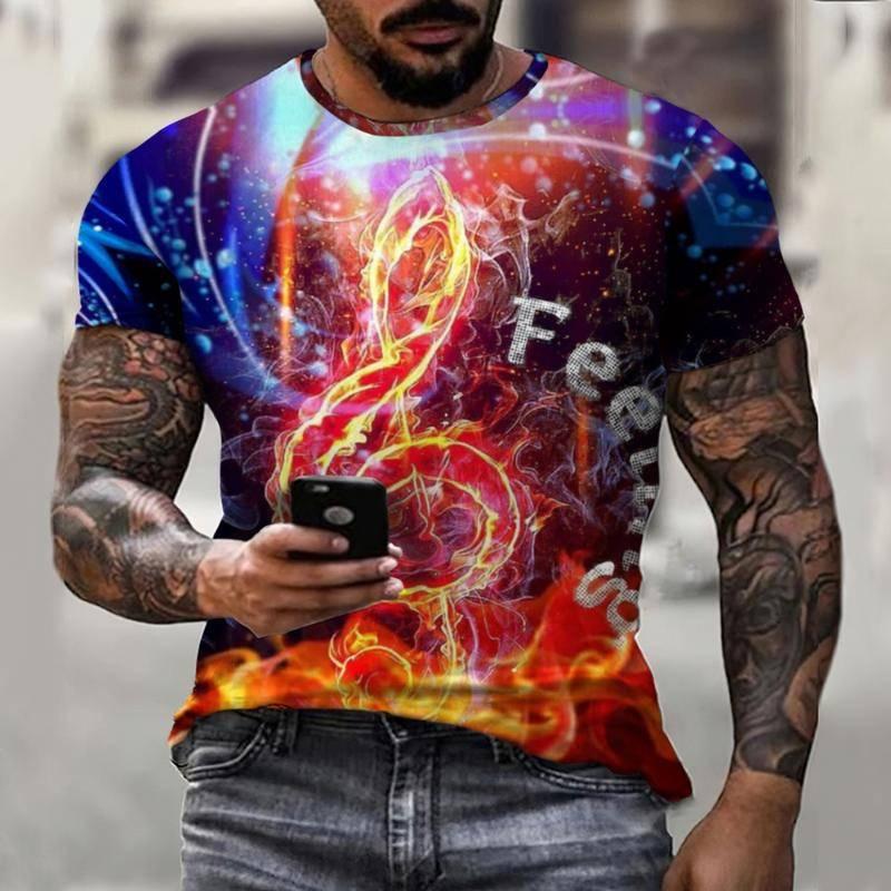 Summer Men's Casual Short Sleeved T-shirt Cool Music Symbol Printing Creative