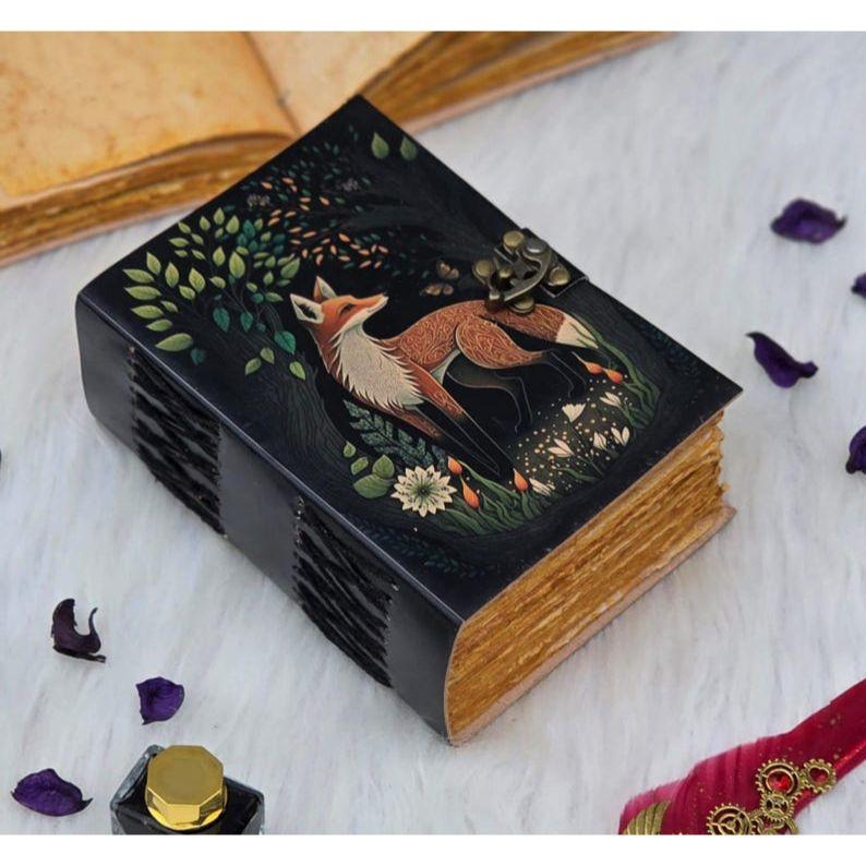 Forest Fox Journal | Woodland Diary with Lock | Handmade Grimoire Notebook | Wiccan Book of Shadows | Vintage Animal Spirit Sketchbook