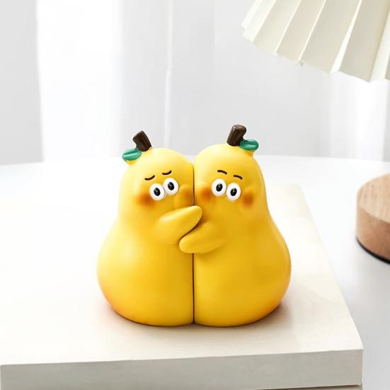 1 Pair Cute Hugging Pear Bookends Resin Pear Book Stand Cartoon Fruit Book Holder