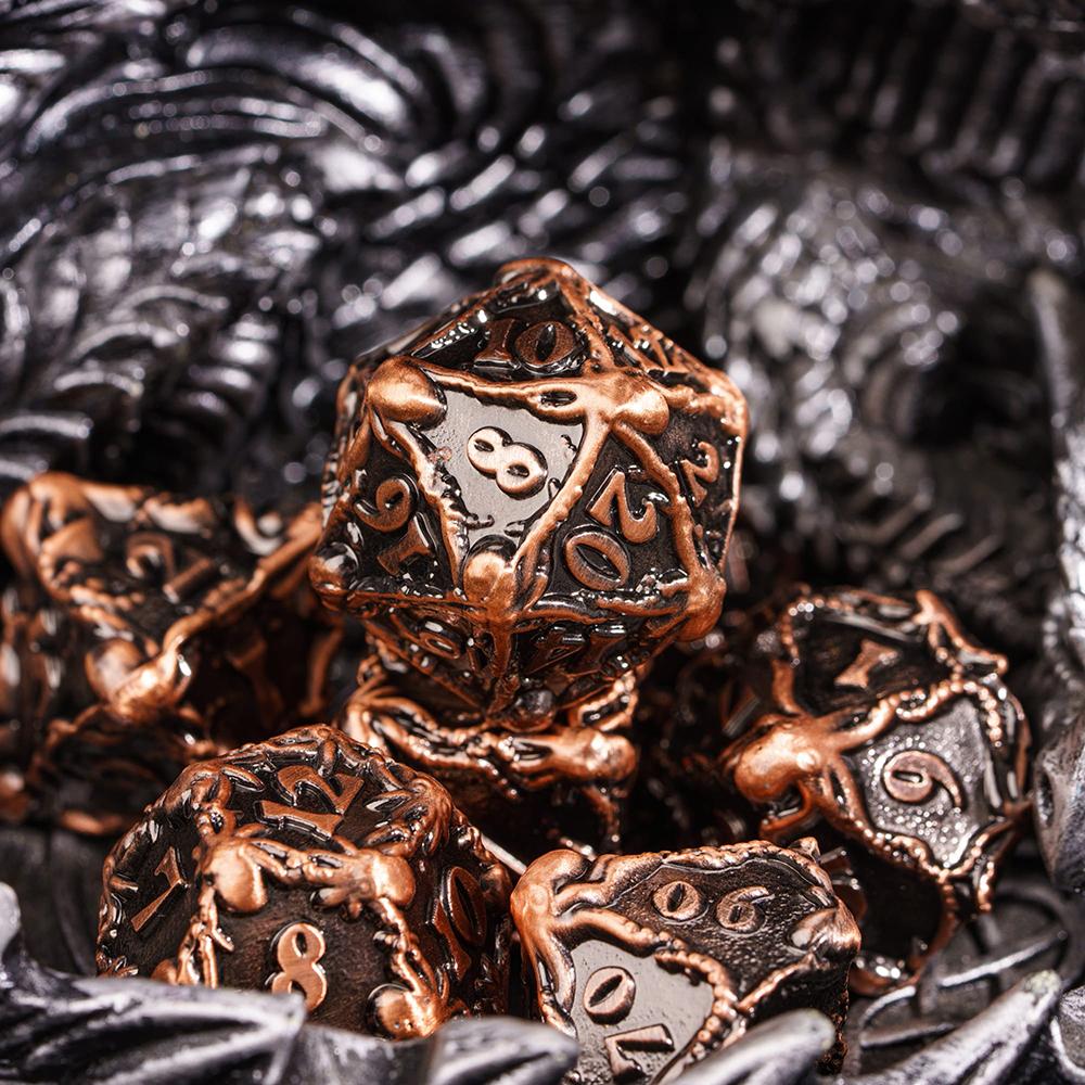 Cusdie DND Oktopus Metallwürfel Set Dungeons and Dragons D4-D20 Solide Polyederwürfel für Brettspiele Rollenspiel Spiel Pathfinder