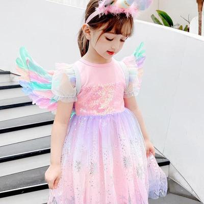 Robe de princesse Aisha de Noël: Motif licorne arc-en-ciel et neige glacée pour filles