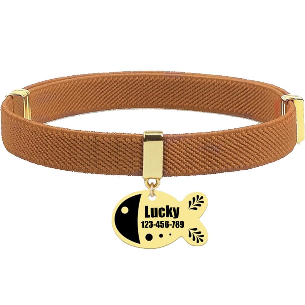 Personalized Free Customized Cat Collar Cute Fish Metal Necklace Pet ID Name Tag GPS Tracker Kitten Dog Breakaway Elastic Collar