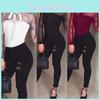 Women Sleeve Long Sexy Stretch Bodycon Bodysuit Tops Casual Leotard Plain Shirt