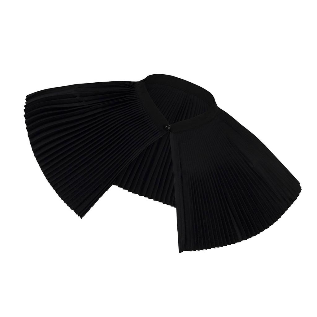 Elegant Detachable Pleated False Collar Pearls Button Shawl and Faux Sleeves Cuffs Set for Parties Costume or Casual