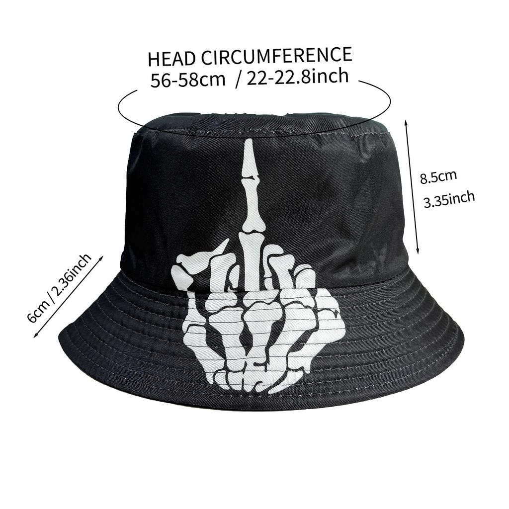 New skull finger pattern bucket hat men and women outdoor travel visor double-sided can wear basin hat