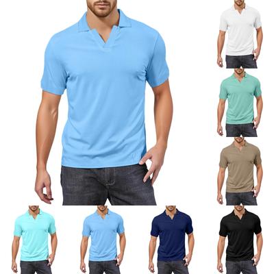 Herren V-Ausschnitt Kurzarm-Top Texturierter Kragen Golf-T-Shirt