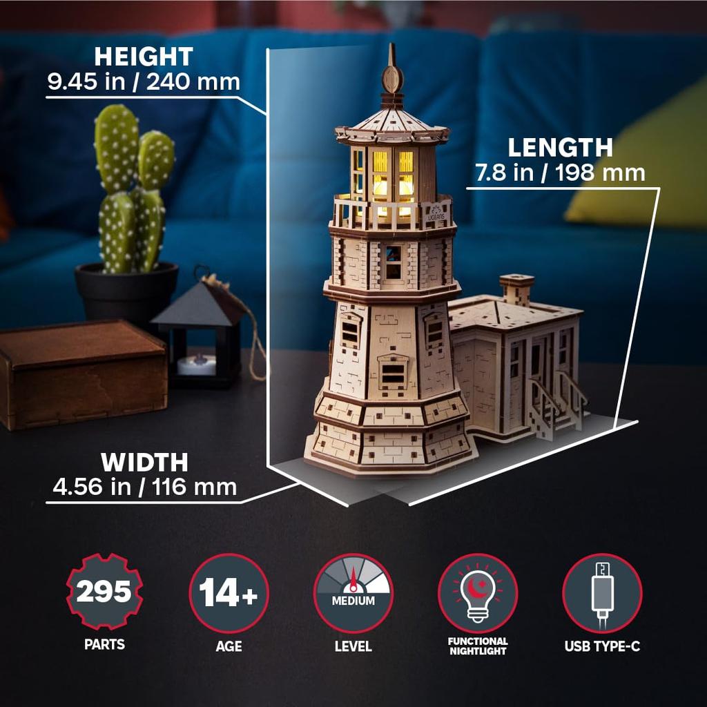 Ugears Split Rock Lighthouse Puzzle Wooden Craft Model No Glue or Tools Required - -