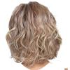 Women Wigs Ladies Female Ombre Blonde Brown Wig Natural Wavy Heat Resistant Fiber Short Wig Daily Use Party Cosplay