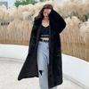 Autumn and Winter Thickened Imitation Rabbit Fur Long Hooded Loose Knee Jacket Women's Plush Coat Imitation Fur