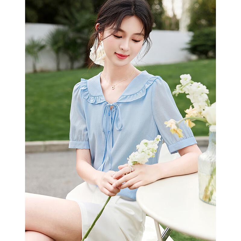 

Women s Summer Lace Peter Pan Collar Short-Sleeve Blouse L