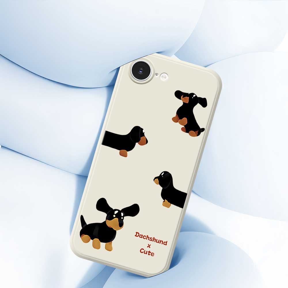 For iPhone 16e Case 4 Dachshunds Pattern Printing Straight Edge TPU Phone Back Cover