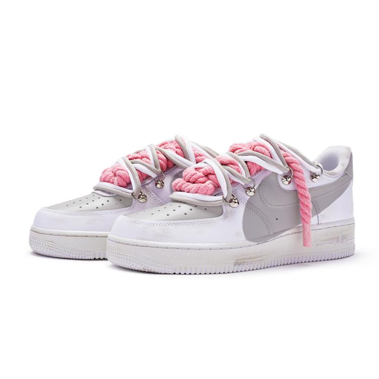 Nike Air Force 1 'T10' Leather Slip Resistant Abrasion Resistant Low top Skateboard Shoes Women's White Gray DD8959-100(Team80-''T10'')