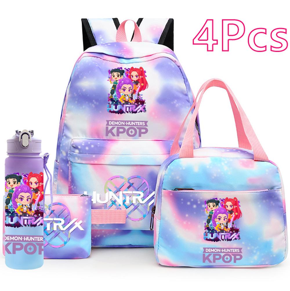 4Pcs/set Anime K-Pop Printed Backpack Handbag Pencil Case with 750Ml Water Bottler for Teenager Boy Girl Schoolbag Large Capacity Bookbag Mochila