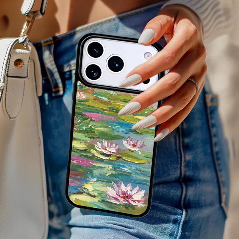 Monet Garden Lotus Phone Case For iPhone 17 Air 14 15 13 12 Max Cover For Apple 16e 11 Pro Max Plus Coque