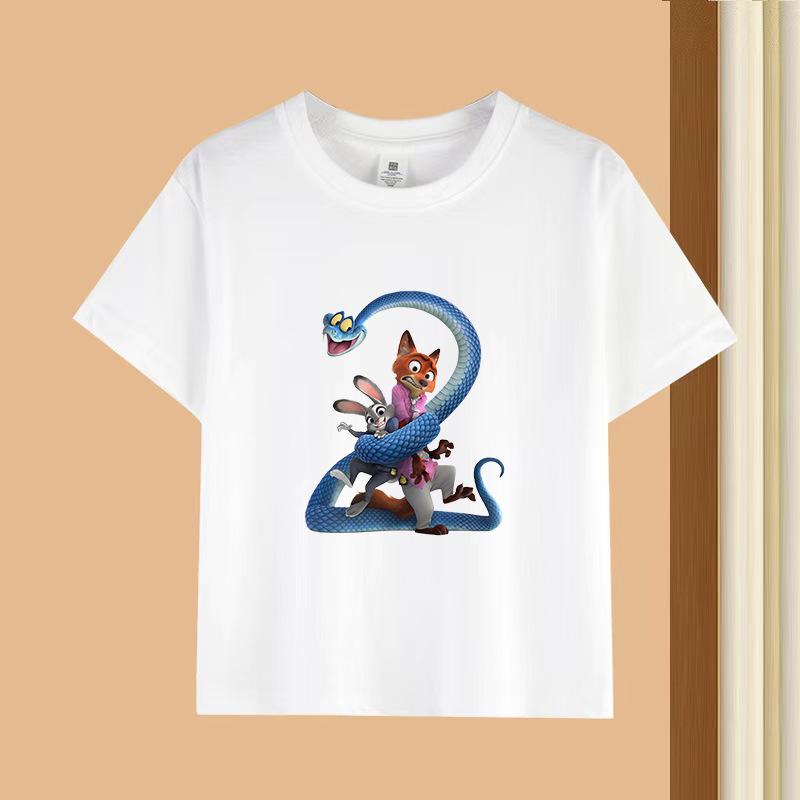 Dětské tričko s krátkým rukávem a kulatým výstřihem - 230g čistá bavlna s potiskem zvířat