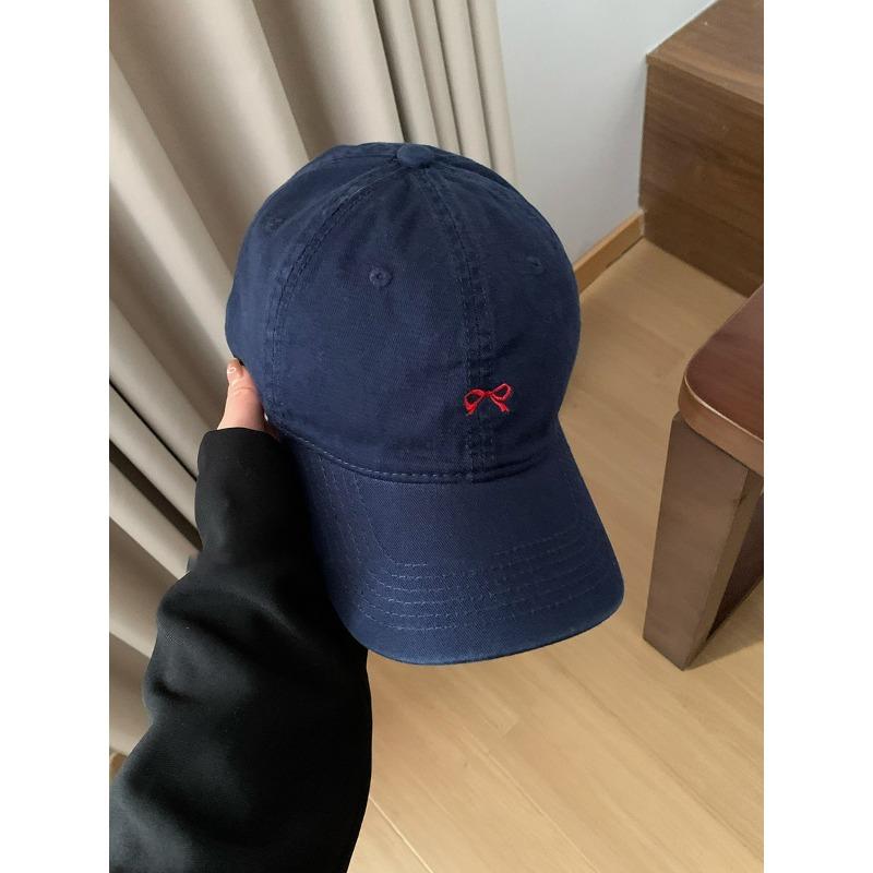 Sweet Little Bow Embroidered Cap Women's New Deepened Big Head Circumference Wide Brim Soft Top Baseball Cap
