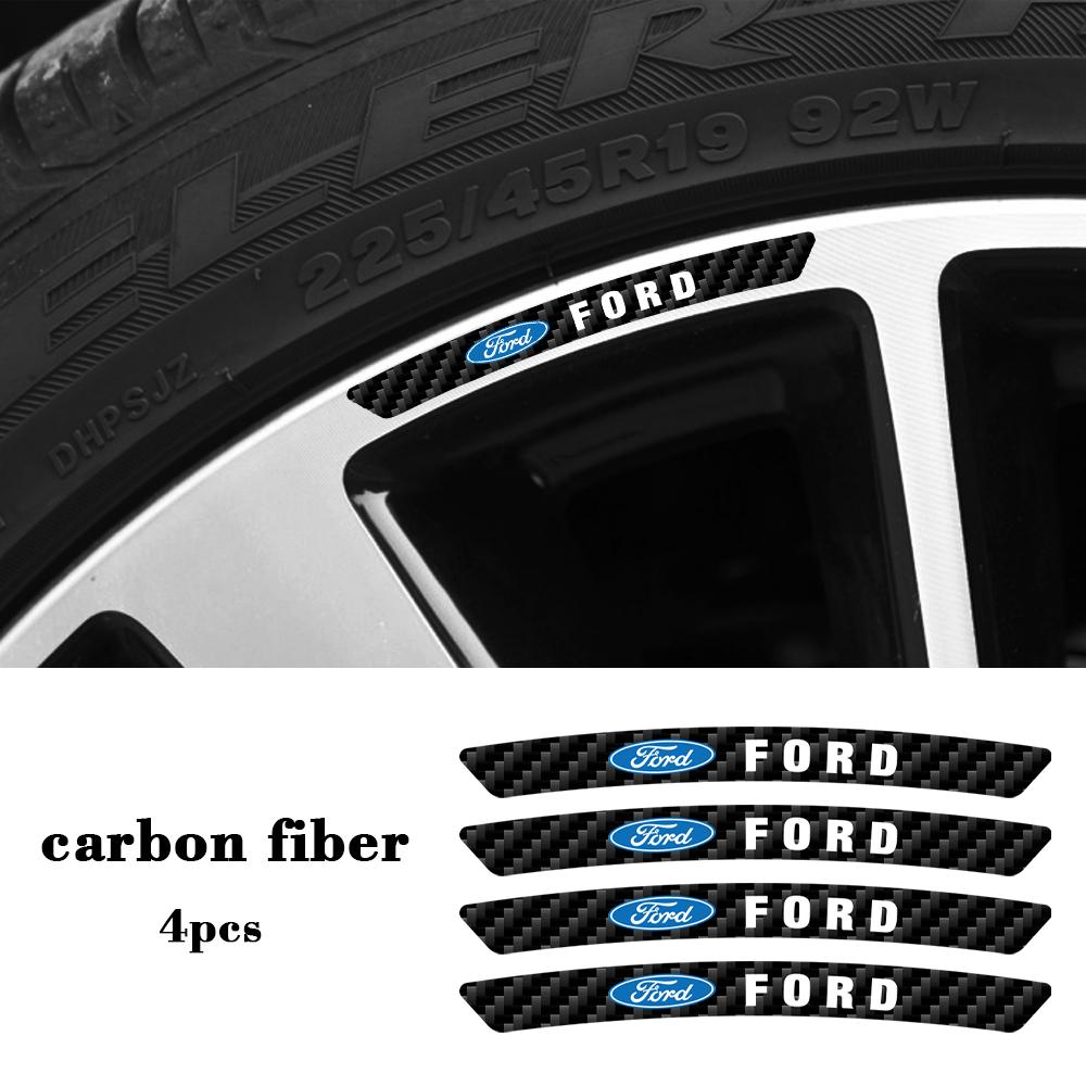 4PCS Carbon Fiber Vinyl Car Wheel Rim Hub Sticker Auto Refit Center Cover For Ford 2 Shelby Fiesta Fusion Explorer Escape Mondeo