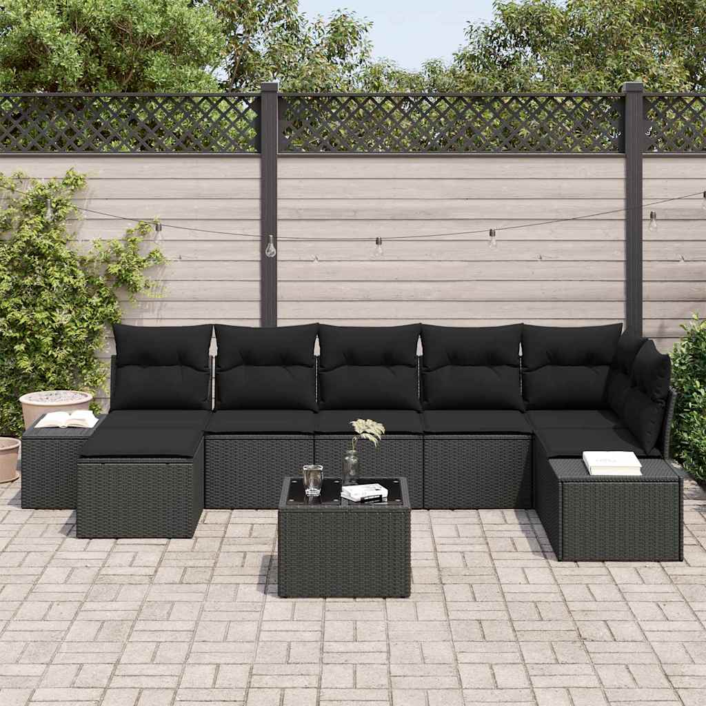 Garden Sofa Set with Cushions 8 pcs Black Poly Rattan