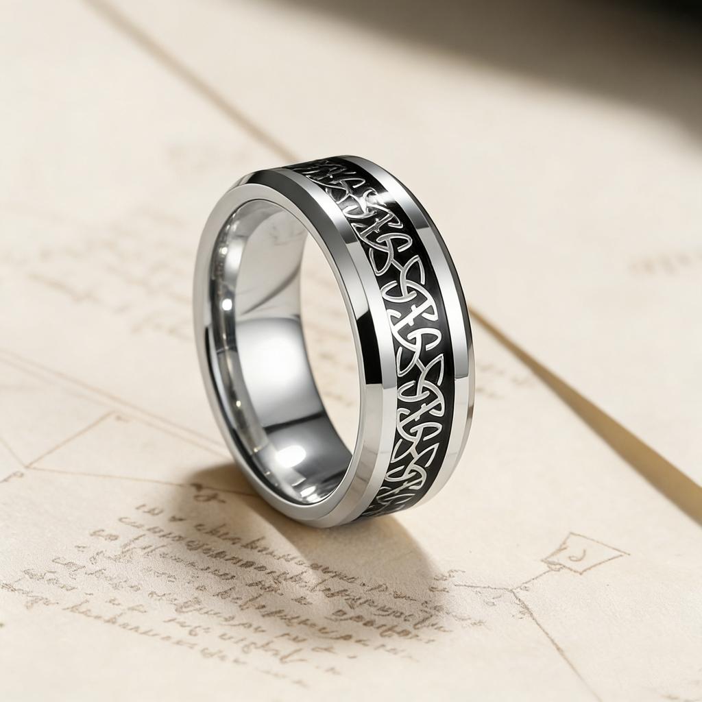 Fashion 8mm Men Stainless Steel Celtic Trinity Knot Rings Inlaid Black Carbon Fiber Rings For Men Women Wedding Band Jewelry