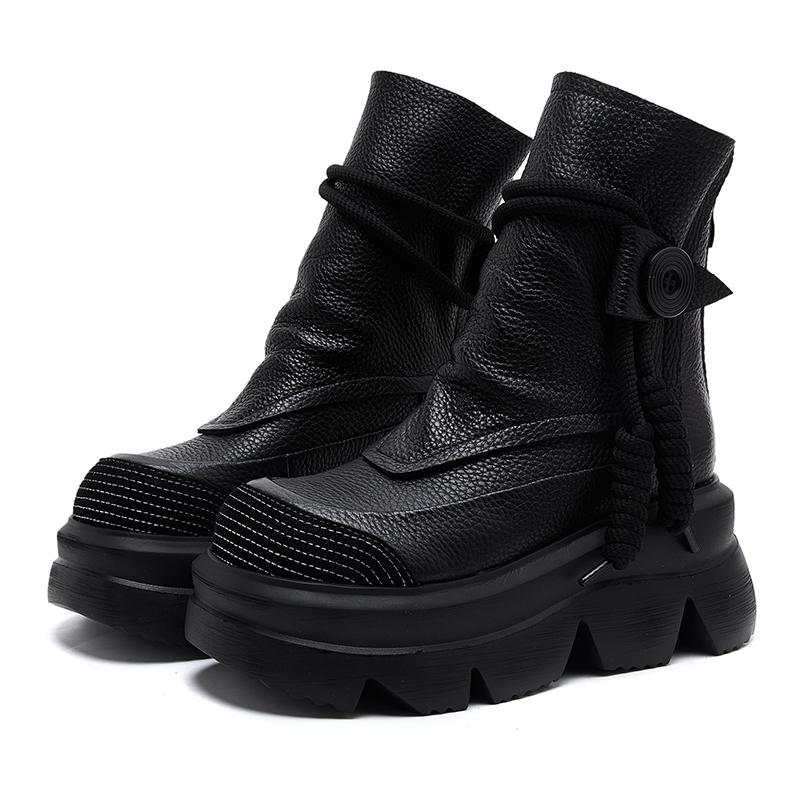 

Модные полусапоги GKTINOO ручной работы на платформе, женские короткие ботинки из натуральной кожи с круглым носком, увеличивающие рост, на толстой подошве, женская обувь 250